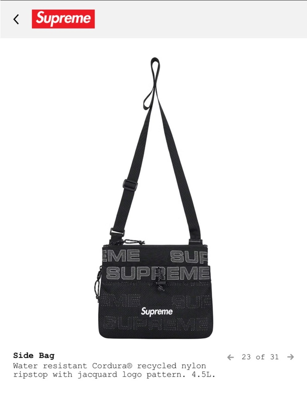 Supreme FW21 Black Side Bag Jacquard Logo Crossbody Shoulder Bag